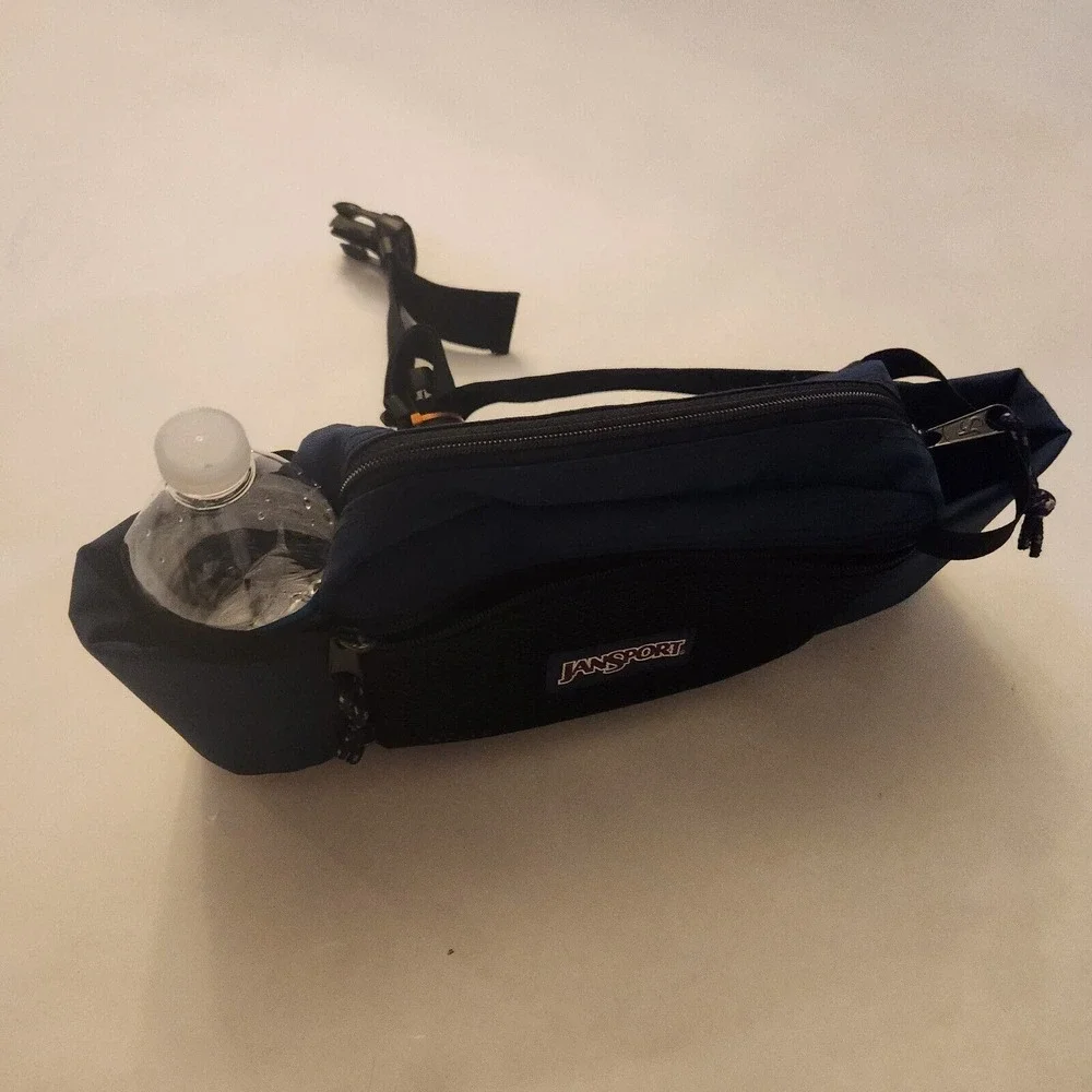 Vintage Jansport Hiking Fannypack W/Bottle Holder BLACK EUC BLUE‎